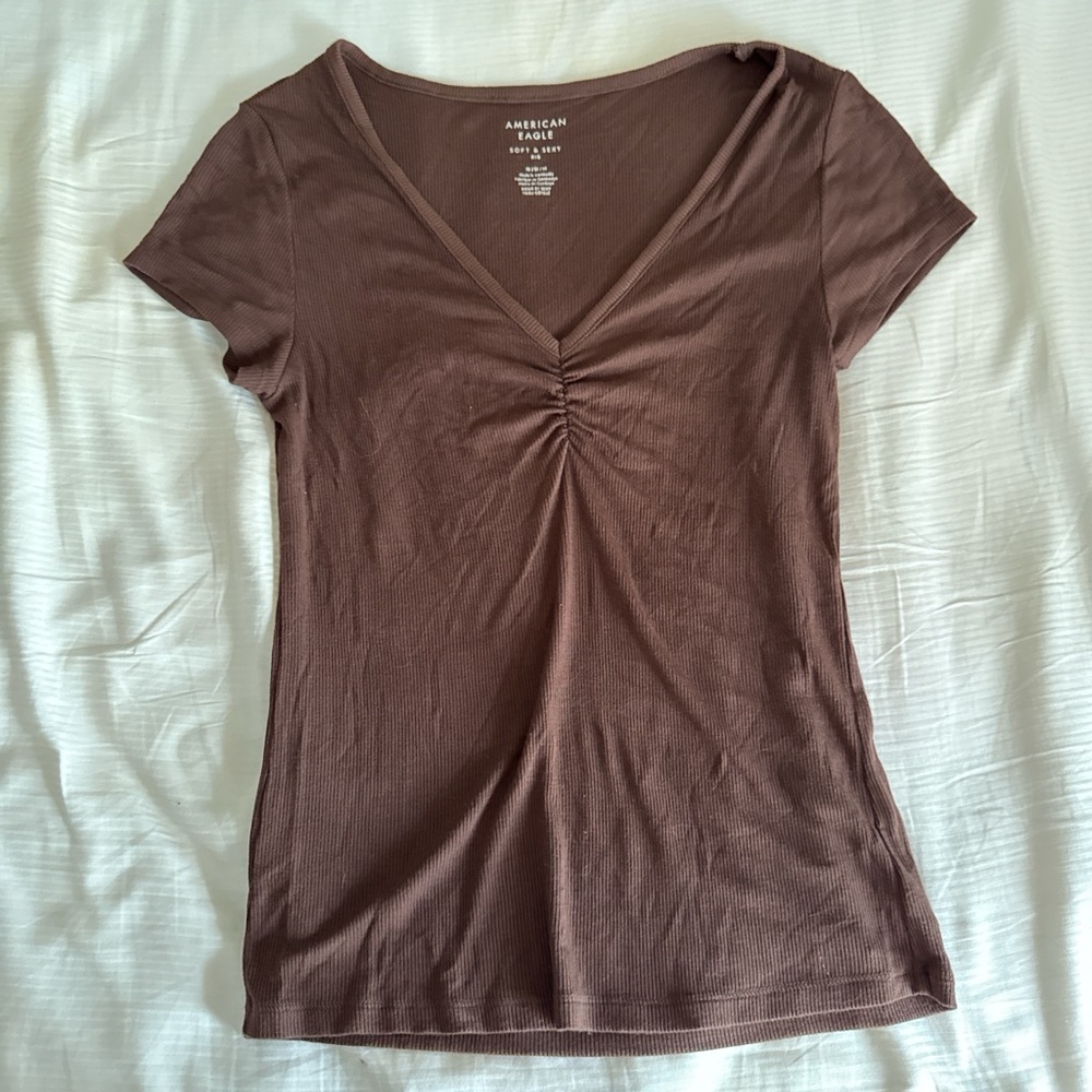 American Eagle Outfitters Brown V-Neck Women's Top